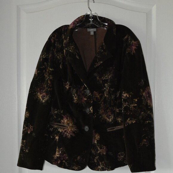 J. Jill Women's MP Blazer Boho Velvet Romantic Floral Stretch Blazer Brown - Picture 1 of 8